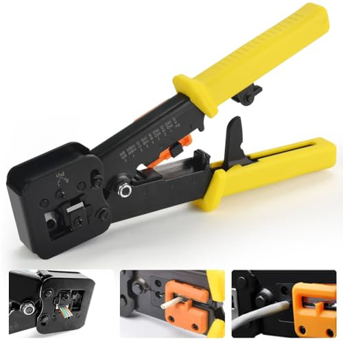 ADERTOS Kit de Crimpadora RJ45, Crimpadora Rj45 Profesional para Conectores, Herramienta de Crimpado RJ45 Cat5 Cat6 Cat7 Rj10 Rj11 Rj12, Tenaza Crimpadora Rj45 Alicate para Cable de Red