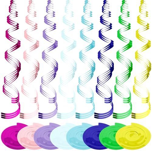 Kayqbonke 48 Stück Hängende Spiralen Grlande, 8 Farben Girlande Geburtstag, Wirbel-Dekorationen Zum Aufhängen, Regenbogen Deko, Wirbel Dekorationen für Geburtstag, Silvester Oder Karneval