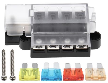 The Lord of the Tools 1 Set mit 12 V-24 V Kfz-Sicherungskasten 4-Wege Wasserdicht Metall-Sicherungskasten 9,3 X 4,4 cm mit Schrauben Und 5 A 10 A 15 A 20 A Sicherung für LKW Autos Schwarz