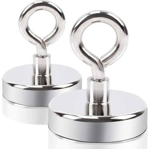 Aenienoe Starke Magnete Stark Groß D48mm Neodym Magnet Extra Starke Magneten Starker Halt Magnetfischen mit öse Schrauben für Gross Magnet Fischen in Haus,Werkstatt,Wasser Camping Industrie 2Stück