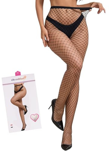 ohyeahlady Talla Grande Medias Rejilla Mujer de Cintura Alta Malla Collant de Red Pantimedias Elástico Fishnet Calcetines Tights Lencería Ropa Interior Femenina Lingerie Curvy en Caja (Negro,L-XXL)