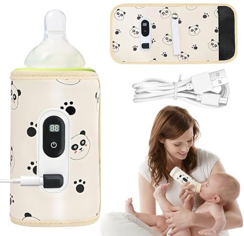Aohcae Flaschenwärmer Baby Unterwegs, Babyflaschen Wärmer Unterwegs mit LCD-Display Babyflaschen Wärmer Unterwegs 21 Einstellbare Temperatur Flaschenwärmer Baby Tragbar für Alle Flaschen