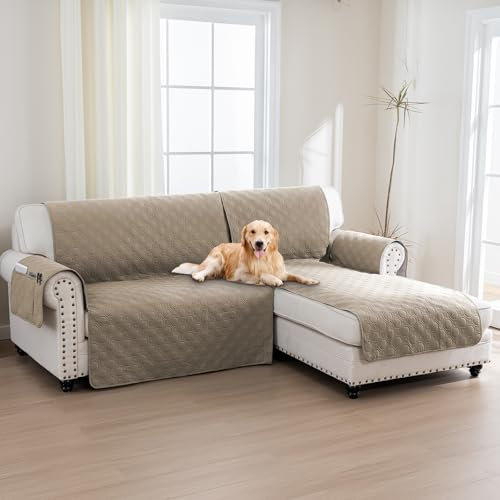 BellaHills 100% Wasserdicht Sofabezug Ecksofa L Form (205cm) Sofa Überwürfe rutschfest Sofabezug U Form Waschbar Couchbezug Sofa Cover mit Gummiband, Taupe