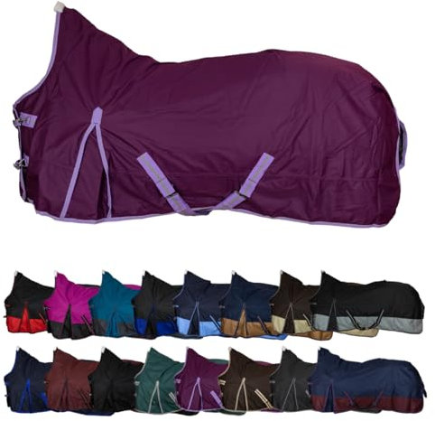 RL24 - Weidedecke High Neck Basicline 600D – Regendecke & Übergangsdecke – wasserdichte Outdoordecke mit Kreuzbegurtung – Pferdedecke in Lila – Größe 155cm (200g/m² Füllung)