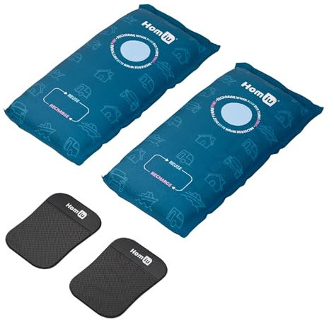 Homiu 2 × 1kg Car Dehumidifier Bags - Reusable Silica Gel Moisture Absorbers with Anti-Slip Pads – Rechargeable, Prevent Damp & Condensation in Cars, Van, Home & Caravan