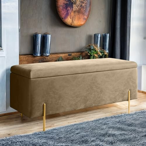 Harveys Living Ottoman Storage Box - Engineered Wood Luxurious Plain Plush Velvet Ottoman Storage Bench (Mink, Plain)