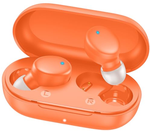 MOZOTER Mini Wireless Earbuds Bluetooth 5.3 in Ear Headphones Headsets | Light Weight,60Hrs Playtime Ear Buds with Charging Case,Smart Touch Control,Premium Sound with Deep Bass for Sport-Orange