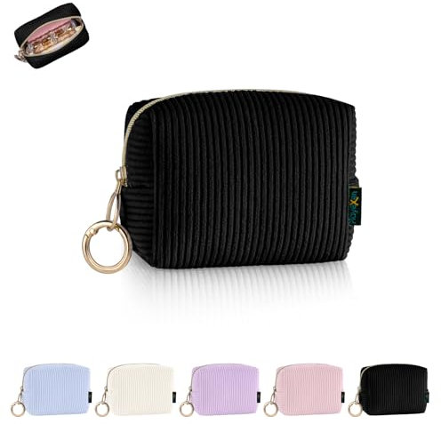 Mini Tasche Kleine Kosmetiktasche Schminktasche Damen Make up Tasche Reise Zubehör Verdickter Cord Kulturtasche mit Reißverschluss Kulturbetuel Organizer Geschenk Beste Freundin 11*5,5*8,5cm(Schwarz)