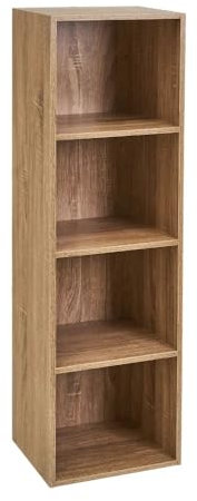 Relax World Bücherregal mit 4 Einlegeböden aus Spanplatten, 12 mm, vertikales Regal, Farbe Eiche, 4 offene Fächer, Schrank für Zuhause, Büro (4 Regale)