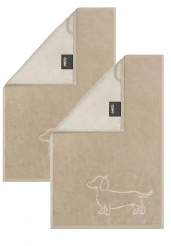 2 Stück Cawö We Love Dogs Gästetücher 6248-33 Dackel Natur 30x50