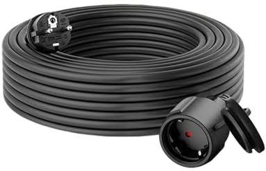 Cilia Rallonge électrique 250 V/16 A 3680 W avec Prise Schuko 90° Type E - avec Protection De Mise à La Terre, SéCurité Contre Les DéCharges éLectriques pour La Maison/Le Bureau (D03-F-Noir, 10 m)