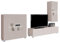 Moderne Wohnwand Calabrini VII mit Kommode, Anbauwand, Mediawand, TV Lowboard, Hängevitrine, Wohnzimmerschrank, Fernsehschrank (mit weißer LED Beleuchtung, Cashmere)