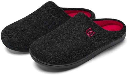 WateLves Zapatillas Casa Hombre Invierno Zapatillas de Fieltro Pantuflas Antideslizantes Cálido Zapatillas de casa(Rojo clásico, 44/45EU)