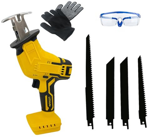 Timisea Cordless Reciprocating Saw Kit with 4 Blades, Safety Gloves & Goggles 3500 SPM High Speed, Self-Locking Chuck Compatible with DeWalt 20V Batteries for Wood, Branches, PVC, Metal Cutting