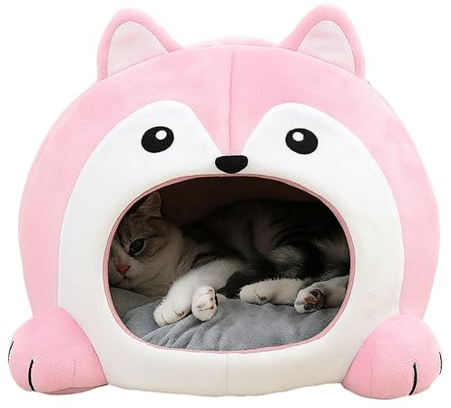 TATZIO Niche pour chat rose – Avec coussin, lit pour chat lavable et isolé antidérapant & espace de couchage pour chats et petits chiens, moelleux, facile d'entretien, doux