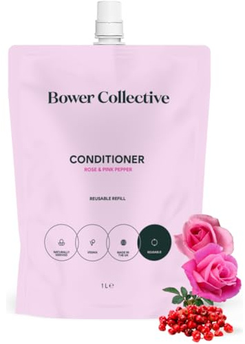 Bower Collective Natural Conditioner Refill, Rose & Pink Pepper Hair Conditioner, Essential Oil Enriched Hair Care, Eco-Friendly Conditioner, 1 Litre, 100+ Washes