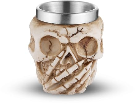 AsAlways Stainless Steel Skull Beer Mug Gothic Beer Stein Novelty Drinking Cup for Wine Coffee Tea Halloween Renaissance Accessory Gift 68ML/2.3OZ
