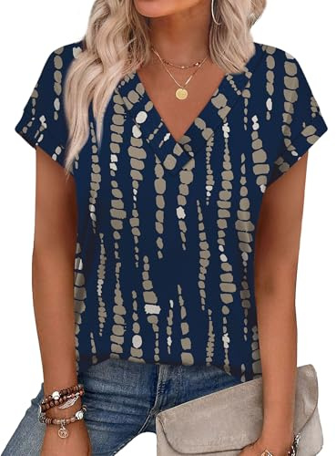 Aokosor T Shirts for Women UK Summer Ladies Tops V Neck Tops Cap Sleeve Short Sleeve Tshirts Casual Tee