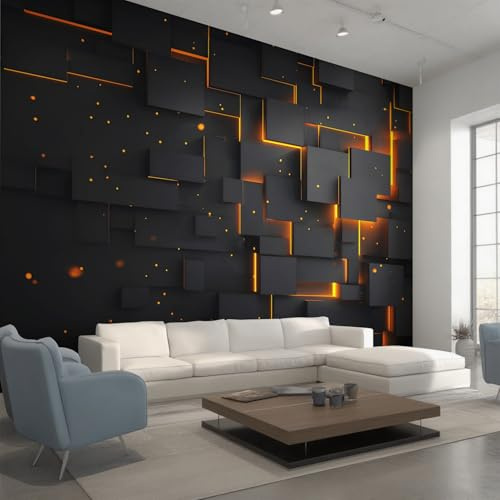 Générique Papier Peint Panoramique Noir Or Géométrique 450x315, Tapisserie Murales Papier Peint Géométrie 3D Décoration Murale Salon, Intissé Wallpaper W&55