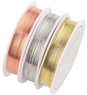 APKOL 3 Rotoli Rotolo di Filo di Rame argento, oro, oro rosa, 0.3mm x 13m | Filo per Gioielli,Facile Da Tagliare per gioielli Ferro fai da te,DIY