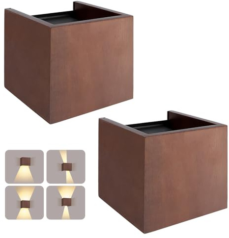 2 Pezzi Applique da Parete Interno LED Legno Scuro 8W Luce Calda 3000K | Lampada da Muro Moderna Up & Down Angolo di Fascio Regolabile Applique Vintage per Corridoio Scala Soggiorno Camera da Letto