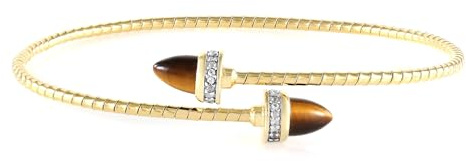 Cavill Tigerauge Armband mit 1,95 ct Tigeraugen aus Südafrika und Weißtopas, vergoldeter 925 Sterling Silber Armreif flexibel, stilvoller Schmuck in warmem Goldton