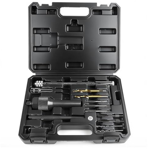 EXLECO Glühkerzen Ausbohrwerkzeug 16-teilig für M8 M10 Glühkerzen Schawarz | Ausbau & Gewinde Reparatur Satz Glühstift Auszieher Glühkerzenreparatur Glühkerzenlöser Wechsel Demontage