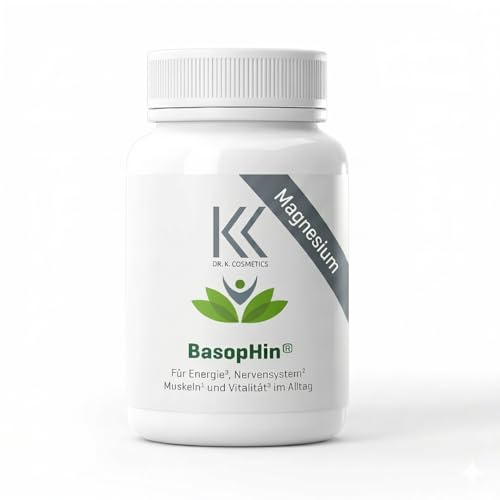 Dr. K Cosmetics BasopHin® Magnesium Bisglycinat hochdosiert 120 Kapseln – Magnesium + Vitamin B6 + Taurin – für Muskeln, Nerven, Energie & gegen Müdigkeit – vegan, gut verträglich