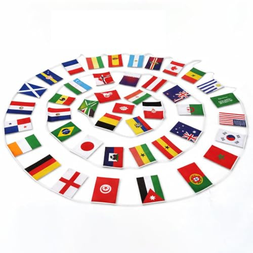 Flaggenkette 42 Länder WM 2026 – 13m Fußball Wimpelkette, Internationale Nationalflaggen für Party, Sport, Bars, Garten, Indoor & Outdoor, 14x21 cm Länderflaggen Set