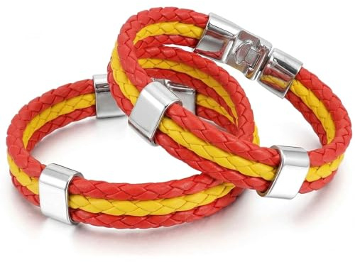 Pack de 2 Pulseras Bandera España de Cuero Sintético para Hombre y Mujer, Pulsera España de 22cm para Eventos Deportivos, Partidos de Fútbol y Fiestas, Accesorios Patrióticos Unisex