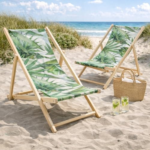 HAGO24 Strandliege Farn 3er Set Sonnenliege Gartenliege Liegestuhl Klappstuhl Holz Kiefernholz Polyester 3fach verstellbar faltbar Balkon Terrasse 120kg