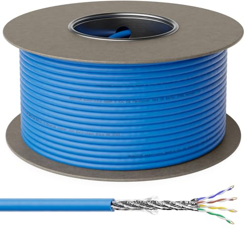 deleyCON 100m CAT 8 Verlegekabel Kupfer CU S/FTP 40Gbps - Blau | Starr, PIMF Schirmung, 2000MHz, AWG22 Netzwerkkabel Installationskabel LAN Ethernet Datenkabel, LSZH halogenfrei, BauPVO B2ca