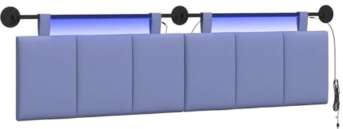 vidaXL Hängendes Kopfteil Mit LED Licht Jeans blau Stoff, Schlafzimmer, Rechteckig, Modern, Wandmontage, Anpassbares Kopfteil, Ergonomisch, Platzsparend, Akzentpaneel
