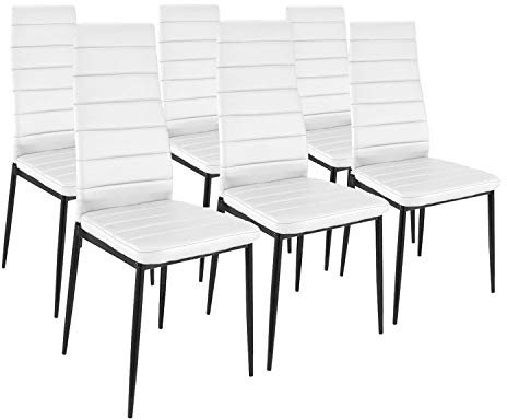 HomeSouth duehome Pack 6 sillas Comedor, Sillas Salon, Modelo emi, Acabado en símil Piel Blanco y Patas Negras, Medidas: 44 cm Ancho x 42 cm Largo x 96 cm Alto