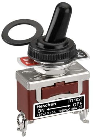 Heschen Interrupteur à bascule en métal RT1021 SPST maintenu ON/OFF 2 positions 15A 250VAC avec capuchon étanche CE