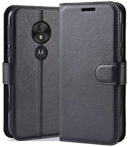 HualuBro Funda Moto G7 Play, Carcasa de Protectora Cuero PU Billetera Cartera Plegable Funda [Ranuras de Tarjeta] Flip Leahter Wallet Case Cover para Motorola Moto G7 Play 2019 (Negro)