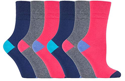 Gentle Grip - 6 Pairs of Cotton Rich Everday Ladies Non Elastic Socks (4-8 uk, 37-42 eur, GG187)