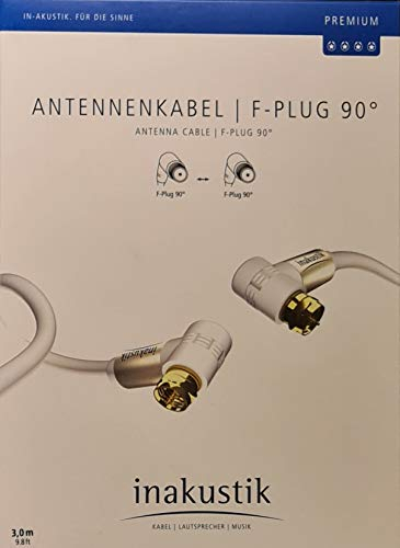 inakustik – 00426403 – Premium F-Plug Antennenkabel | Für die Anforderungen bei hochauflösenden Fernsehformaten (HDTV) entwickelt |3,0m in Weiß | 100 dB - 90°-Steckern für platzsparenden Anschluss