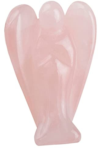 Nupuyai Ange gardien en en quartz rose, 4 cm sculpté à la main, pierre précieuse de guérison, statue d'ange de poche pour décoration d'intérieur