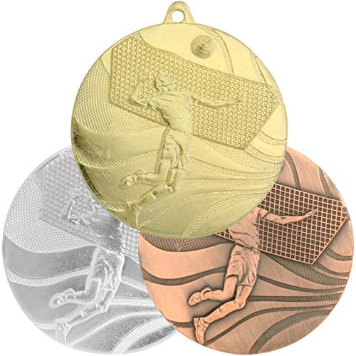pokalspezialist 10 Stück Gold Medaille Volleyball 50 mm Stahl
