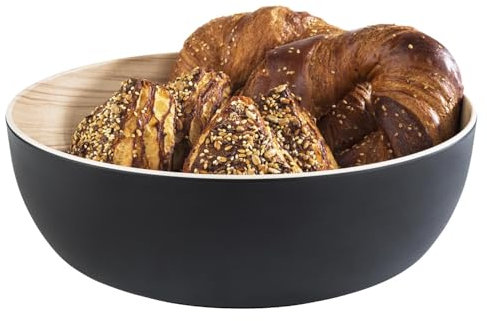 APS Frida, presque incassable, bol rond en mélamine, Ø 30 cm x H : 9,5 cm, corbeille à pain, saladier, aspect bois à l'intérieur, noir à l'extérieur, lavable au lave-vaisselle