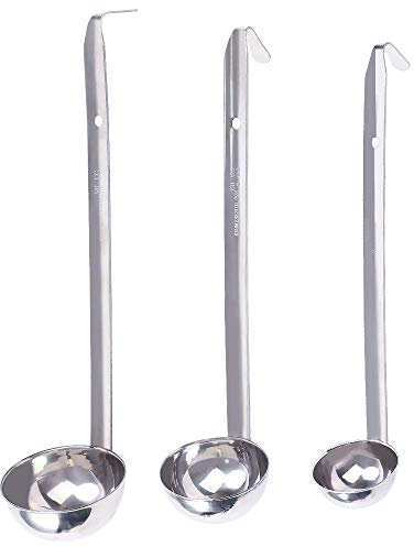 Cucharón de sopa de 3 piezas, cucharones de acero inoxidable Cucharas Cucharón con gancho, Cucharón de metal Utensilio de cocina para cocinar cocina Sopa Salsa Aderezo para ensaladas