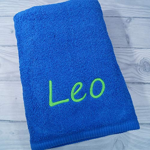 Handtuch mit Namen Bestickt Duschtuch Geschenk Badetuch 500 g/m2 (Dunkelblau, 70 x 140 cm)