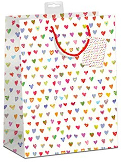 PREMIUM Geschenktaschen 6 Stück edle Geschenktüten Größe: Medium (18x23x10cm) Papier Tragetasche Geschenkbeutel mit farbiger Kordel und Namenskarte Skorpion Papeterie Motiv: Herzen