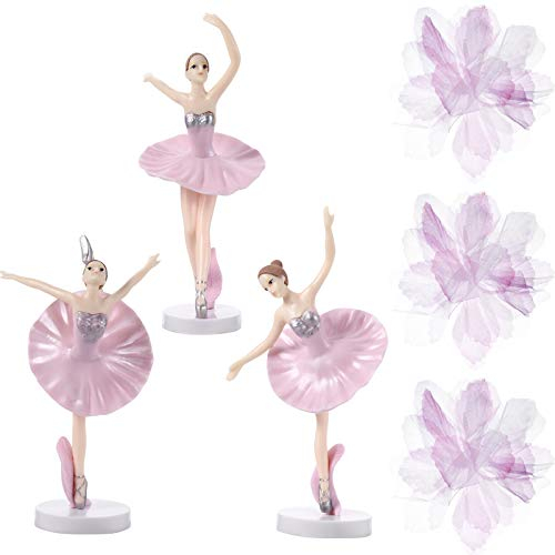 Amosfun Ballerina Mädchen Tanzende Figuren mit Gaze Blume Blütenblatt Kuchen Topper Miniatur Puppe Spielzeug für Kinder Geschenk Puppenhaus Desktop Deko 6 Stück (Rosa)