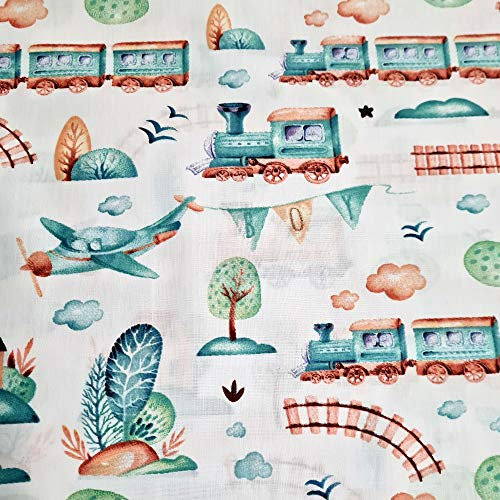 11,99€/m Auto Baufahrzeuge Polizei Feuerwehr 100% Baumwolle Baumwollstoff Kinder Meterware Handwerken Nähen Stoff (Zug Boy, 100x160cm (11,99€/m))