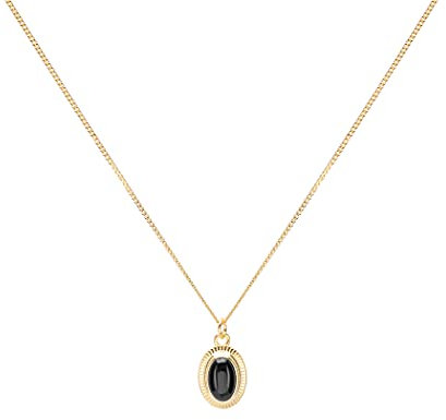 LUUK LIFESTYLE Elegante Damen Halskette aus 925 Sterling Silber mit Onyx Anhänger, Geschenkidee, Edelstein Glücksbringer für Mädchen und Frauen, filigran & schlicht, schwarz, gold