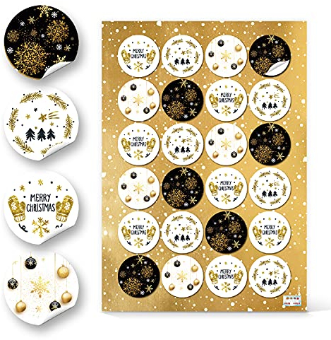 Logbuch-Verlag 24 Weihnachtsaufkleber MERRY CHRISTMAS gold schwarz weiß - Weihnachten Aufkleber Sticker Deko rund 4 cm