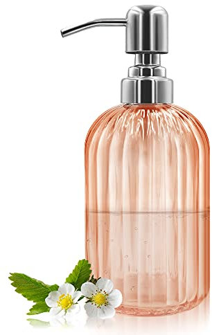 14 Oz Glas Seifenspender mit 304 Rostfreier Edelstahl Pumpe, Nachfüllbarer Hand Flüssigseifenspender für Badezimmer, Küche, Arbeitsplatte, Waschküche (Bernstein)