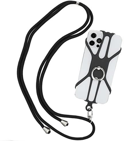 MyGadget Collier Universel pour Coques Smartphone jusqu'à 7,1 Pouces - Sangle pour Case avec Tour de Cou réglable - Attache & Bandoulière en Noir